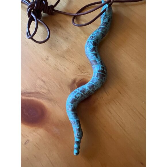 Robert Lee Morris Artwear 6” Verdigris Snake Necklace Vintage Leather SOHO 80s - Picture 4 of 8